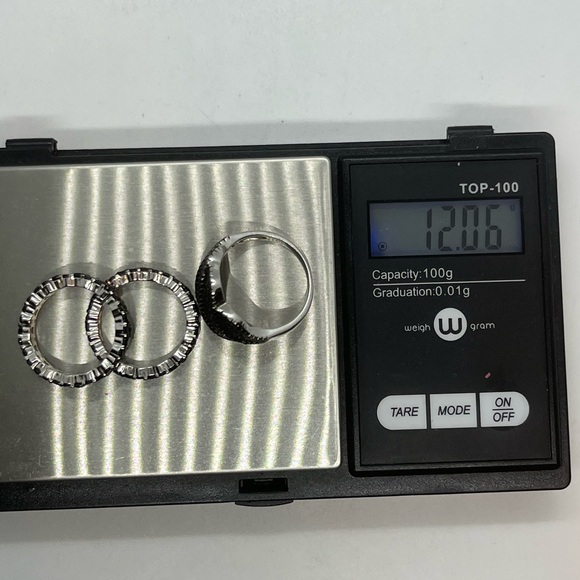 Set of 3 sterling silver black pave CZ rings sizes 7 & 9 - Picture 8 of 16